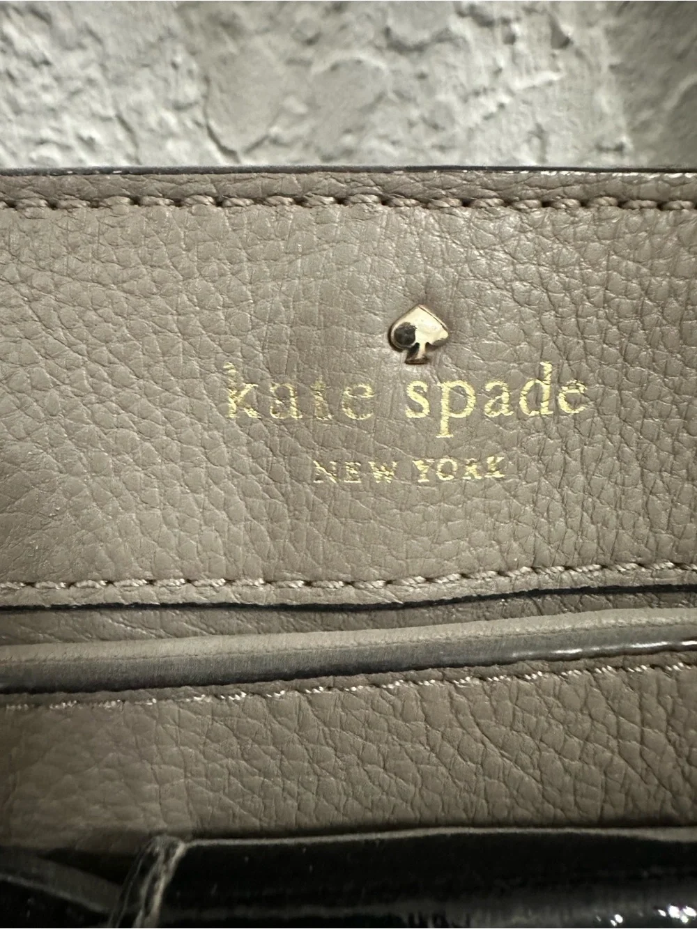 kate spade Taupe Leather Satchel with Black Patent Bow